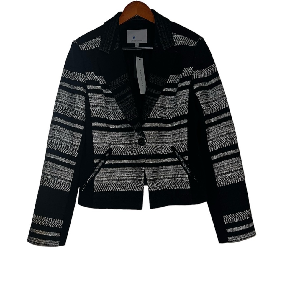 NWT Classiques Entier Women’s Sz L Black White Coat Jacket Blazer Long Sleeve